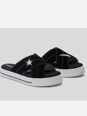 •All Star• Black Converse All Star Slide Sandals with White Platform NWOB